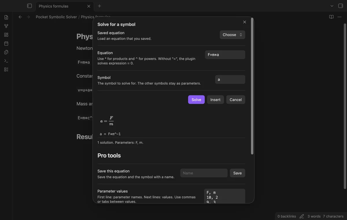 Pocket Symbolic Solver screenshot