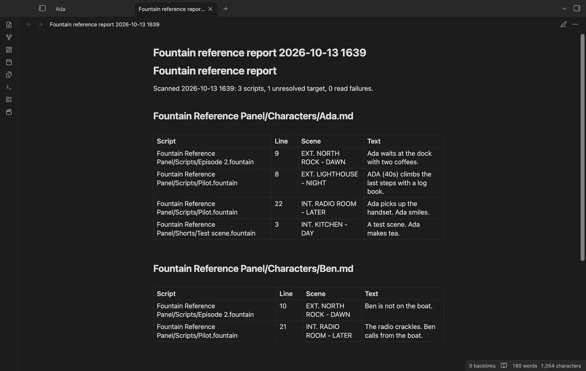 Fountain Reference Panel screenshot