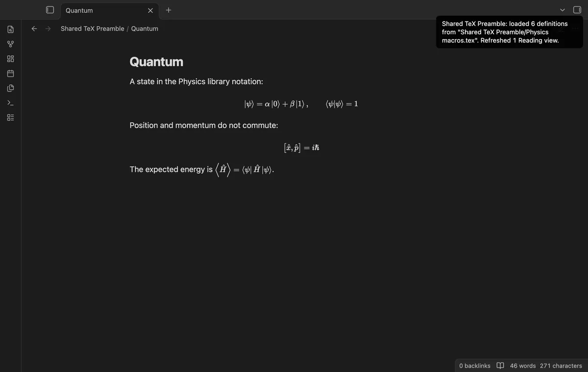 Shared TeX Preamble screenshot