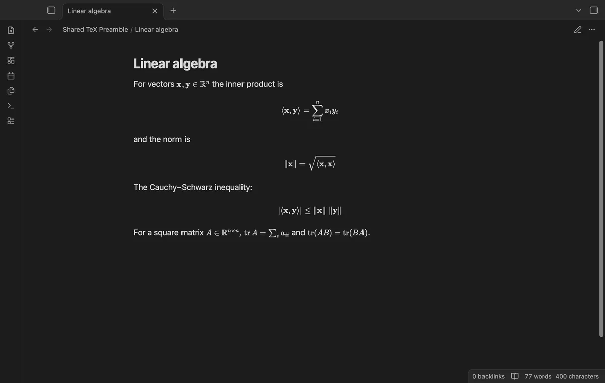 Shared TeX Preamble screenshot