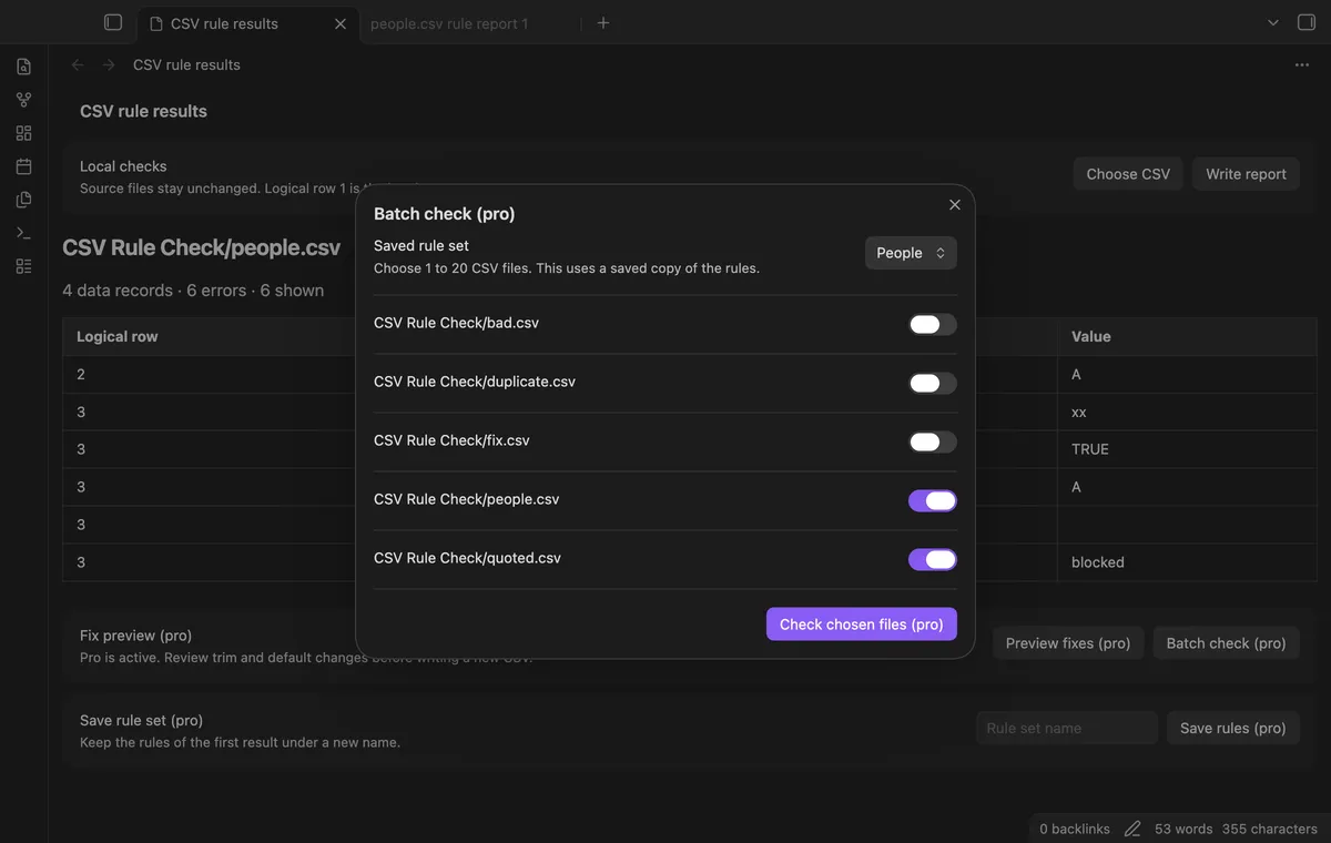 CSV Rule Check screenshot
