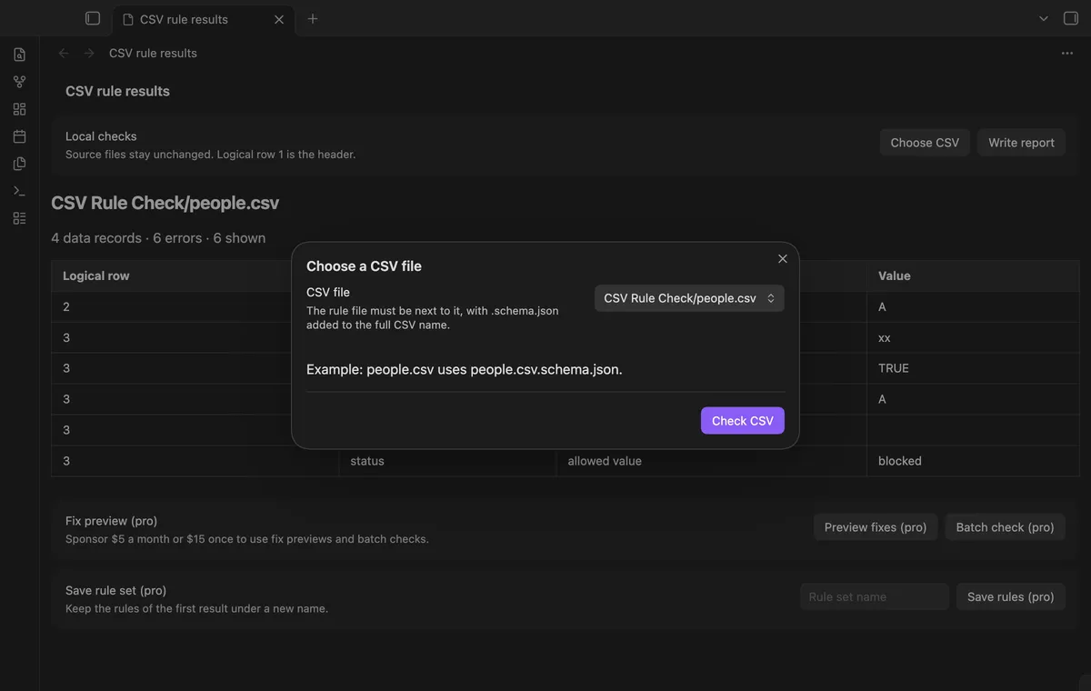 CSV Rule Check screenshot