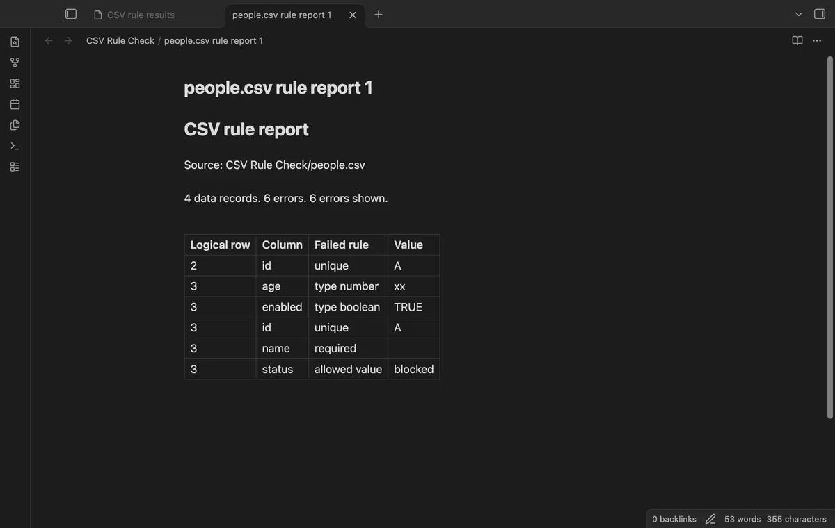 CSV Rule Check screenshot