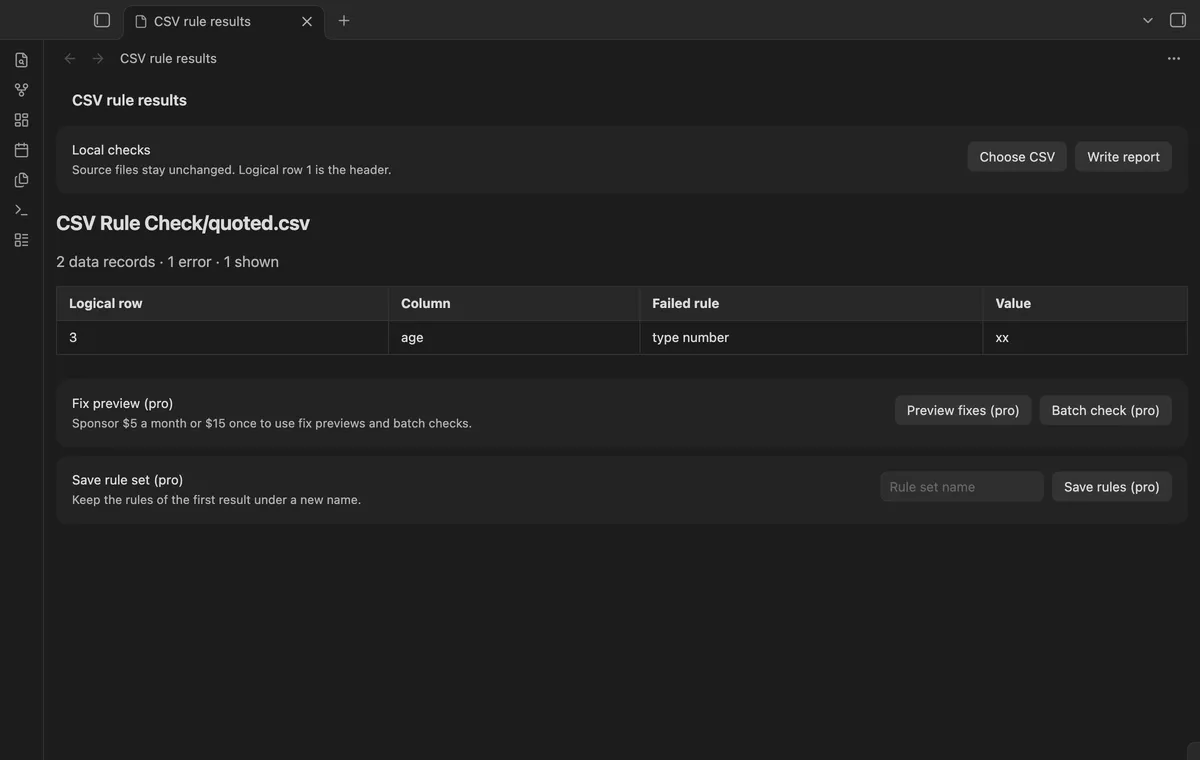 CSV Rule Check screenshot