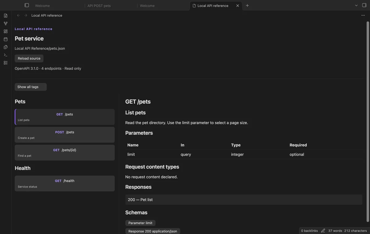 Local API Reference screenshot