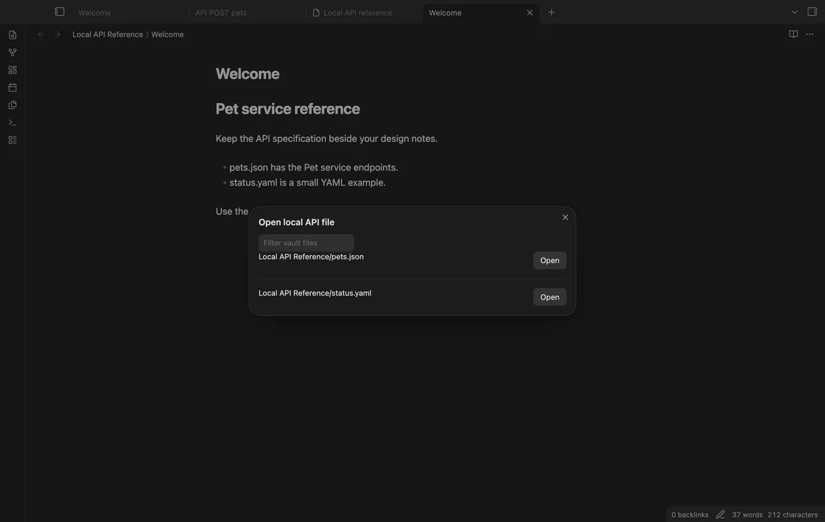 Local API Reference screenshot