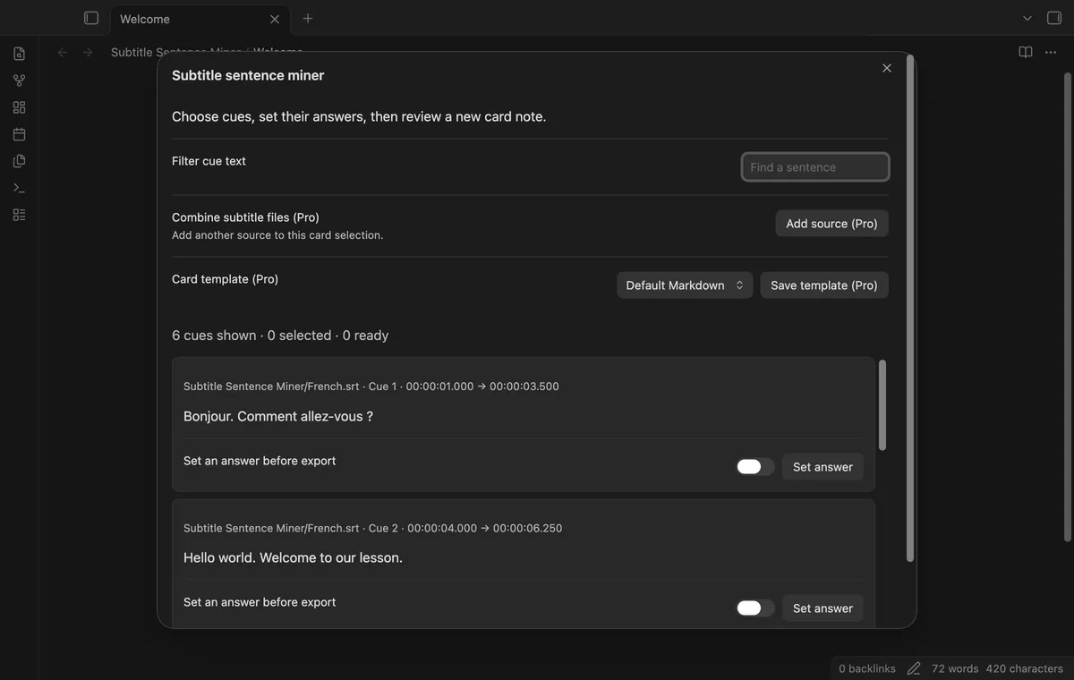 Subtitle Sentence Miner screenshot