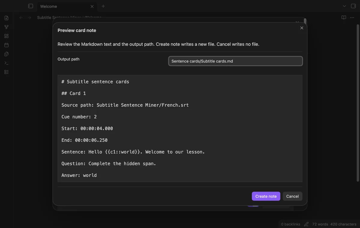 Subtitle Sentence Miner screenshot