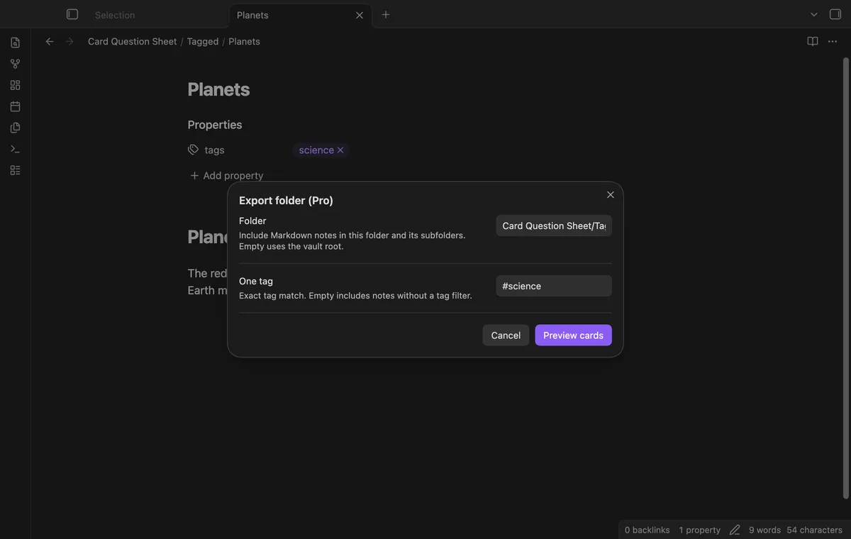 Card Question Sheet screenshot