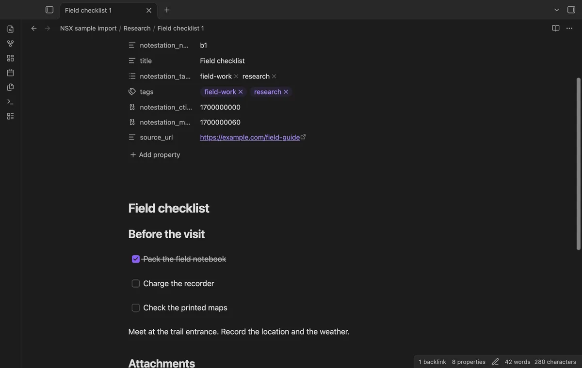 Note Station NSX Import screenshot