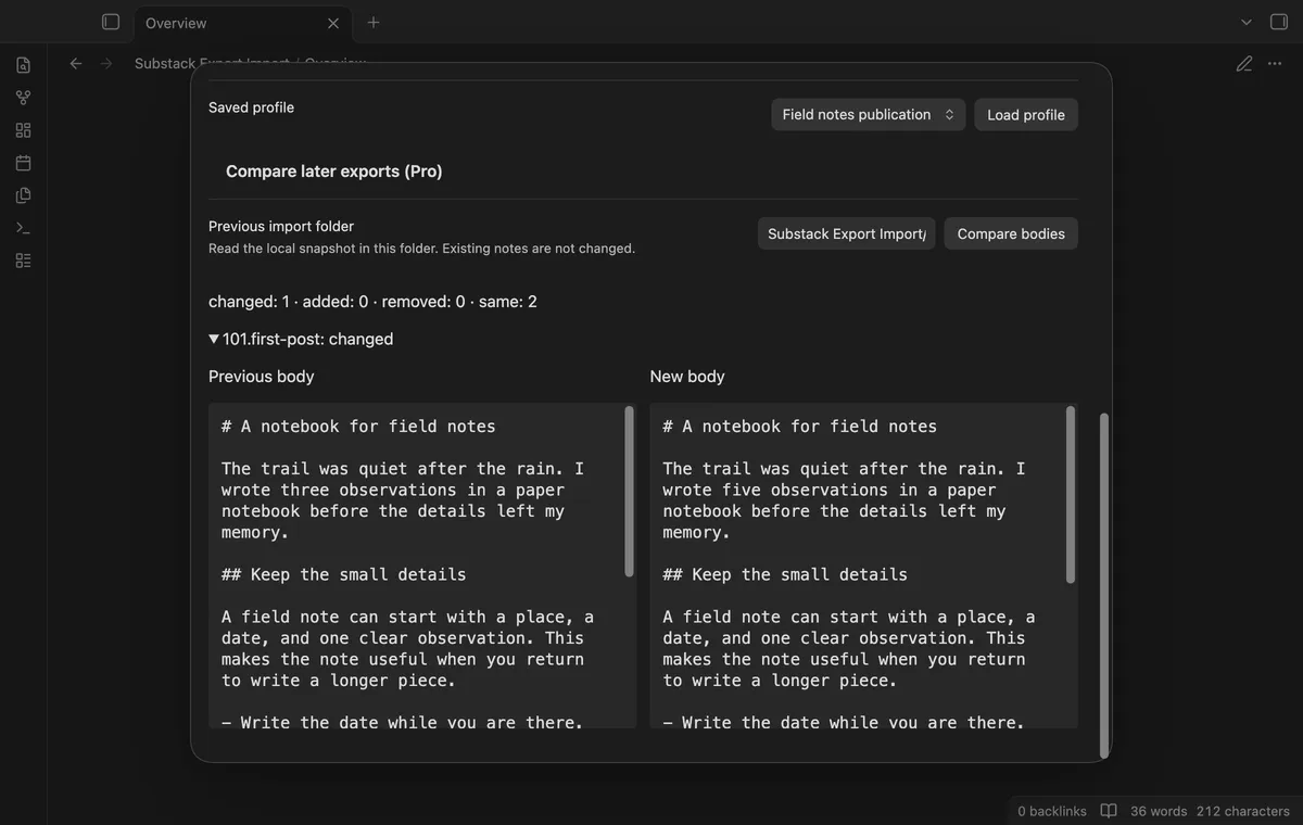 Substack Export Import screenshot
