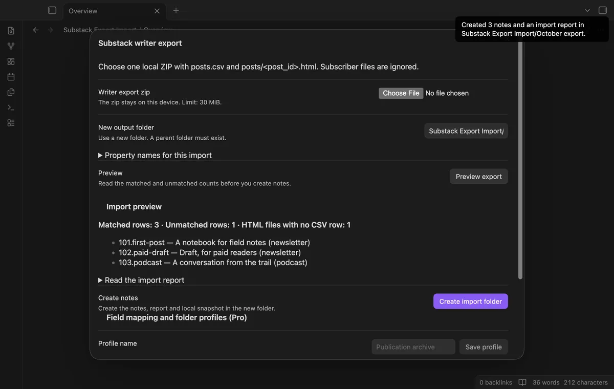 Substack Export Import screenshot