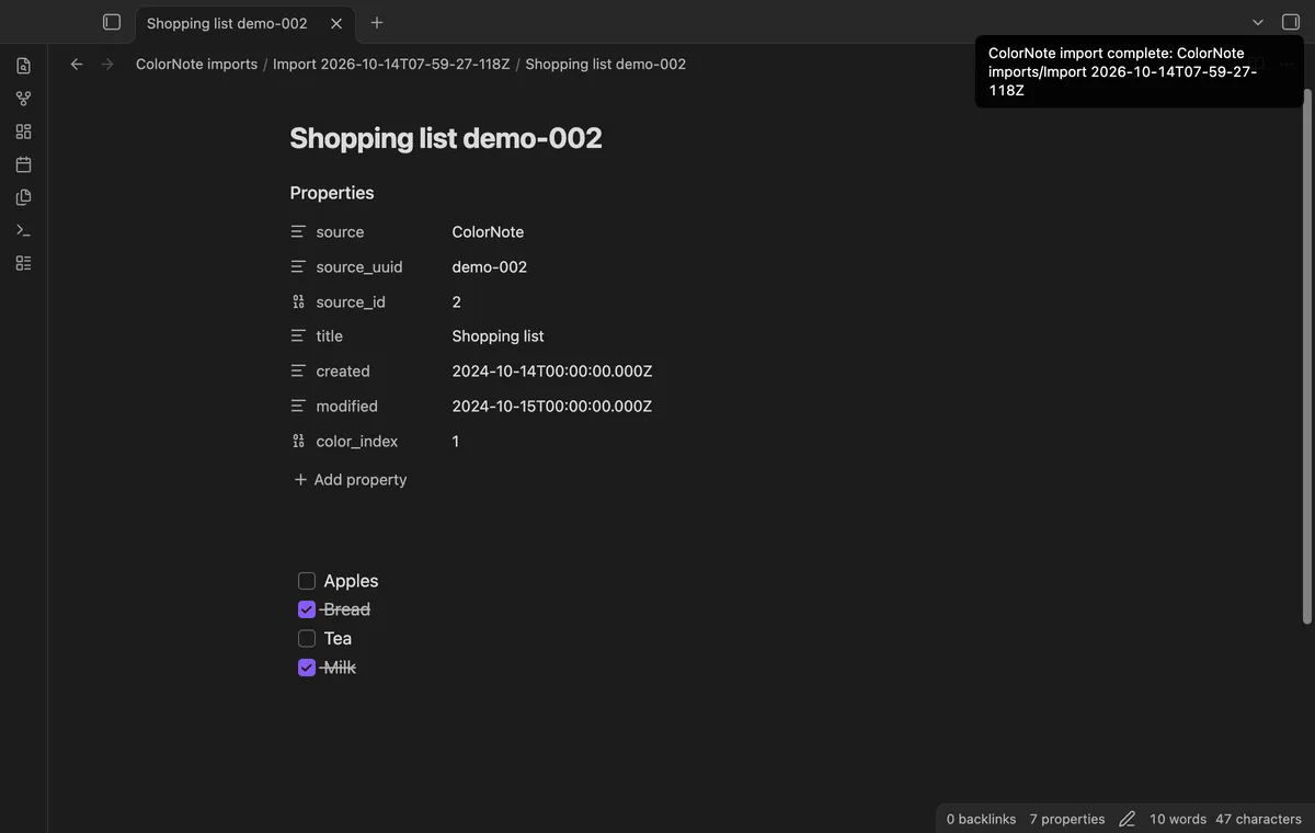 ColorNote Backup Import screenshot