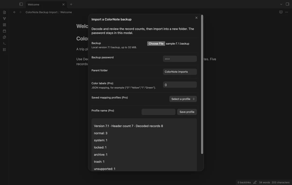 ColorNote Backup Import screenshot