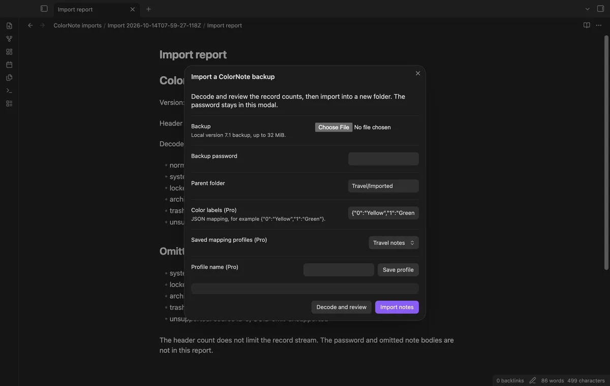 ColorNote Backup Import screenshot