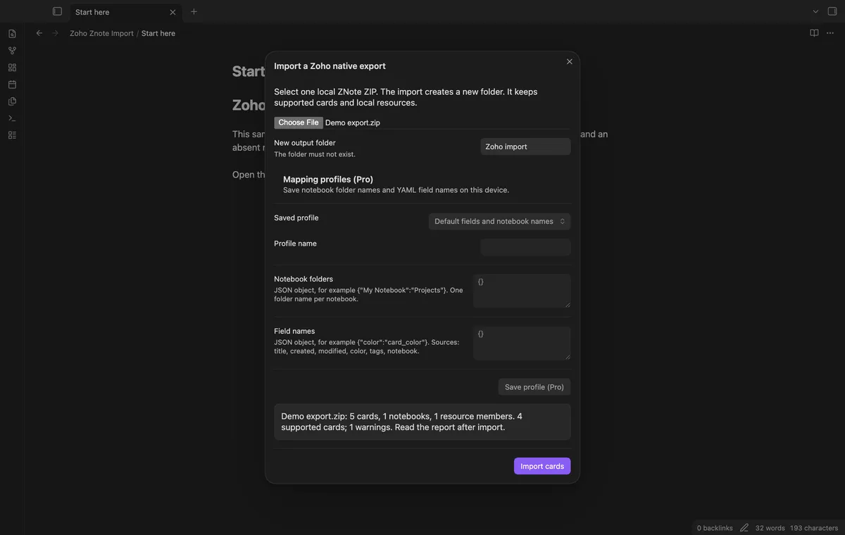 Zoho Znote Import screenshot