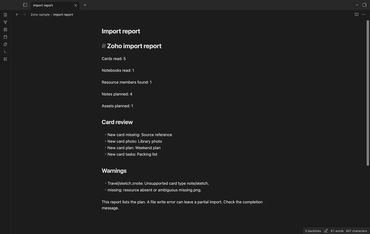 Zoho Znote Import screenshot