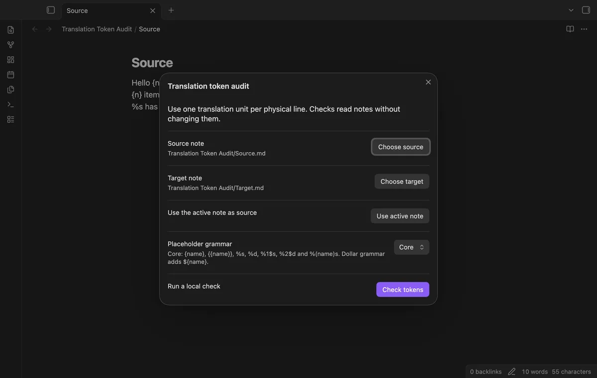 Translation Token Audit screenshot