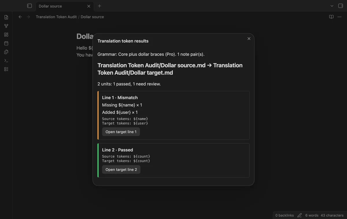 Translation Token Audit screenshot