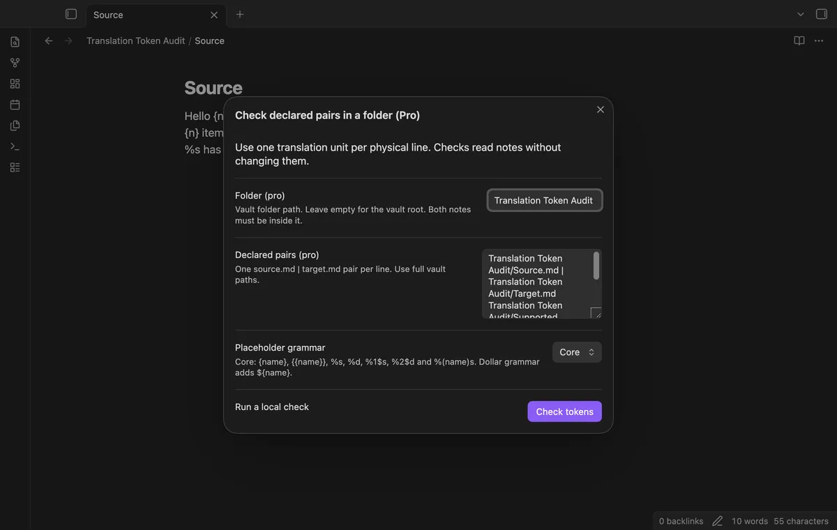 Translation Token Audit screenshot