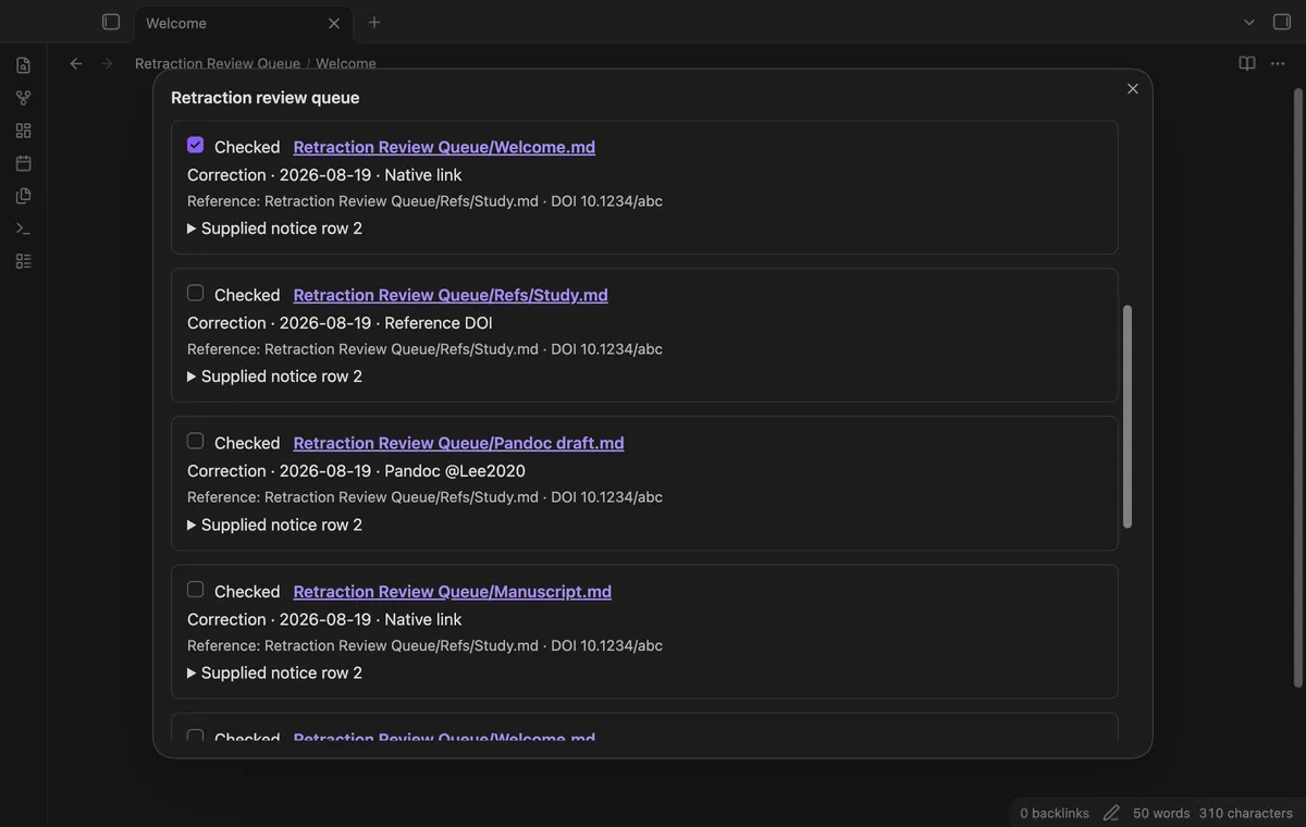 Retraction Review Queue screenshot