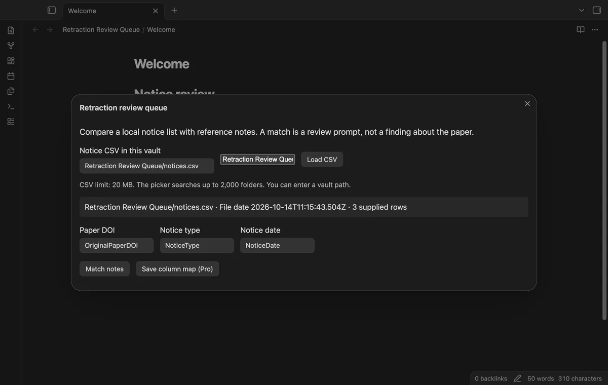 Retraction Review Queue screenshot