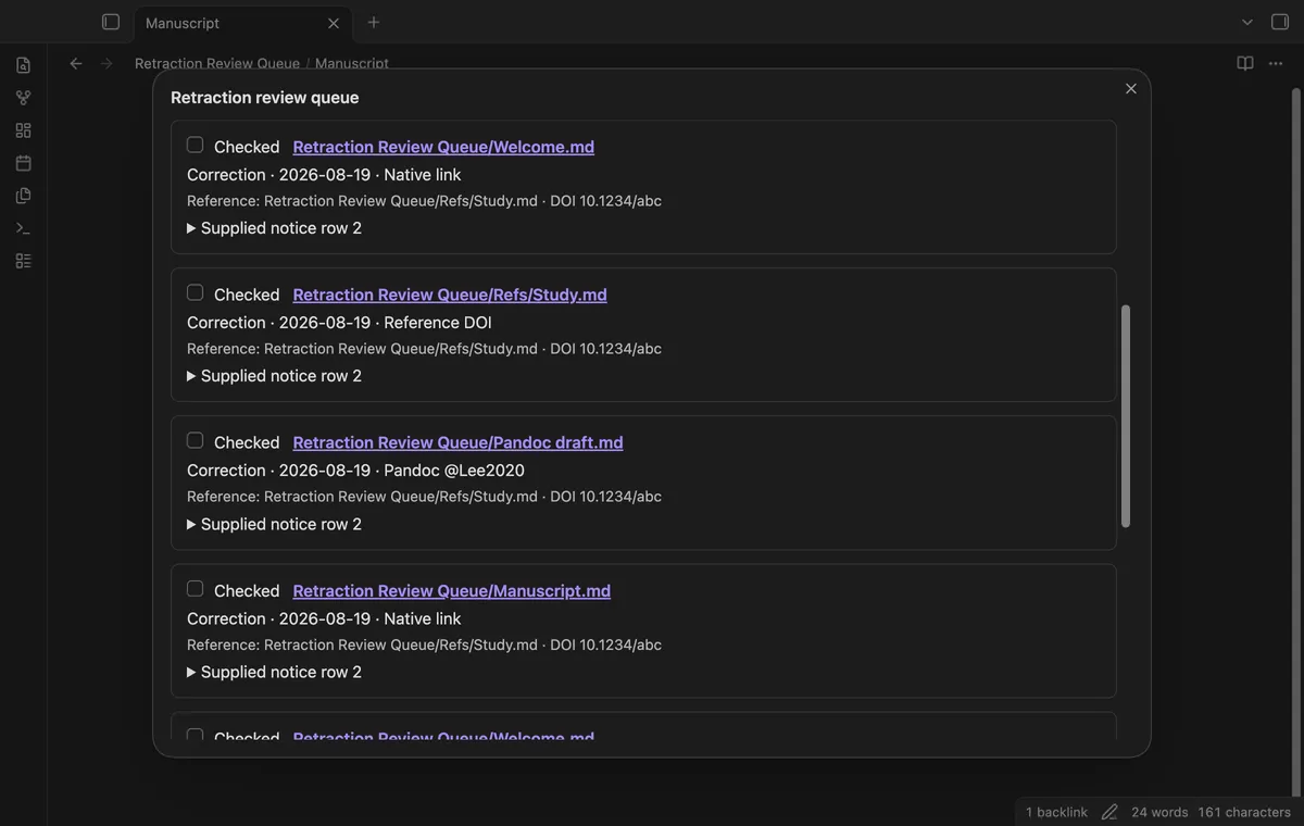 Retraction Review Queue screenshot