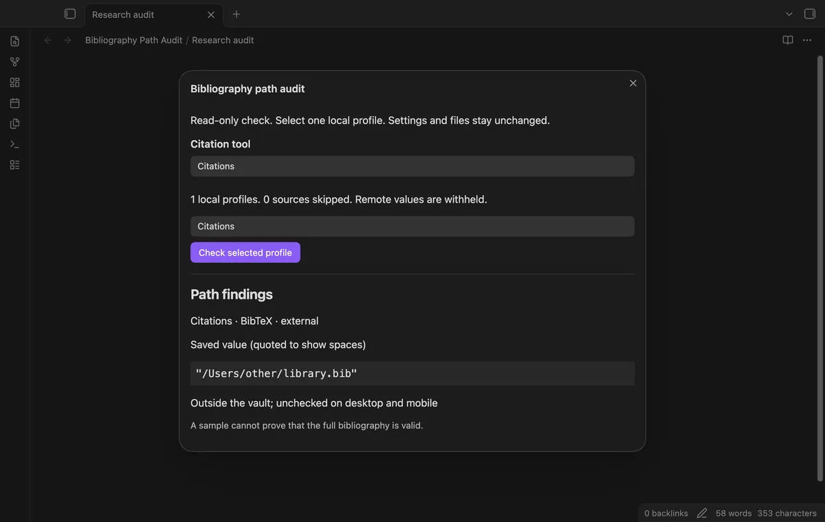 Bibliography Path Audit screenshot