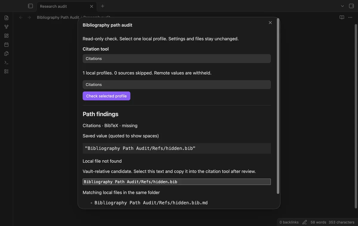 Bibliography Path Audit screenshot