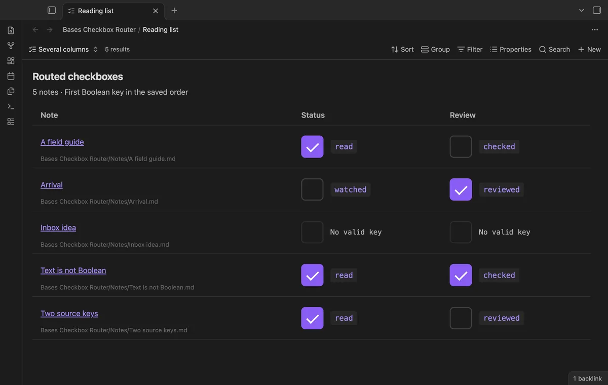 Bases Checkbox Router screenshot