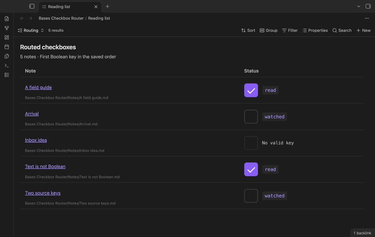 Bases Checkbox Router screenshot