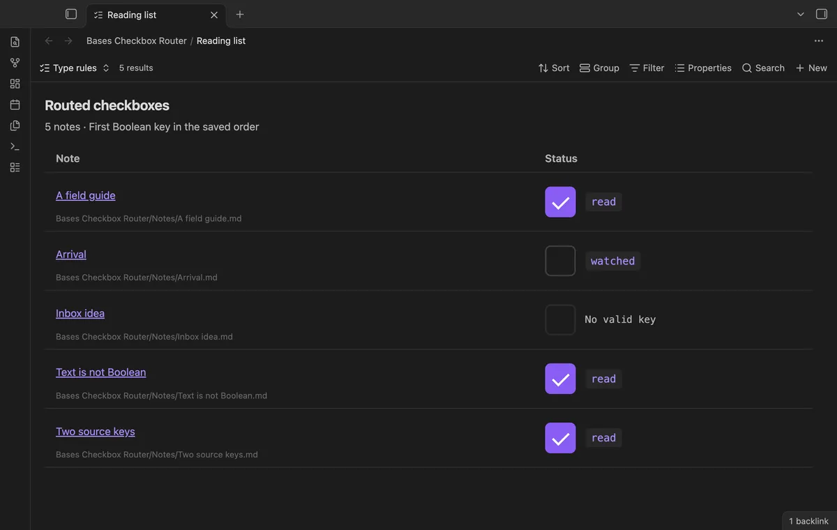 Bases Checkbox Router screenshot