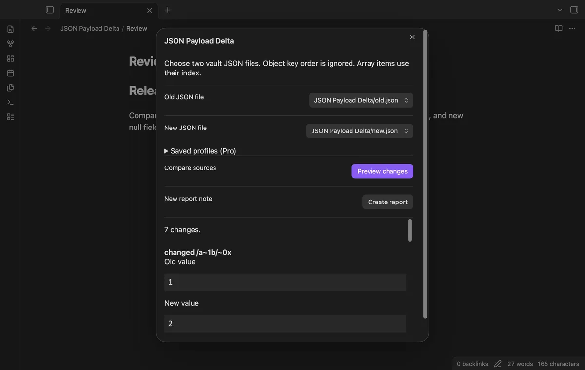 JSON Payload Delta screenshot