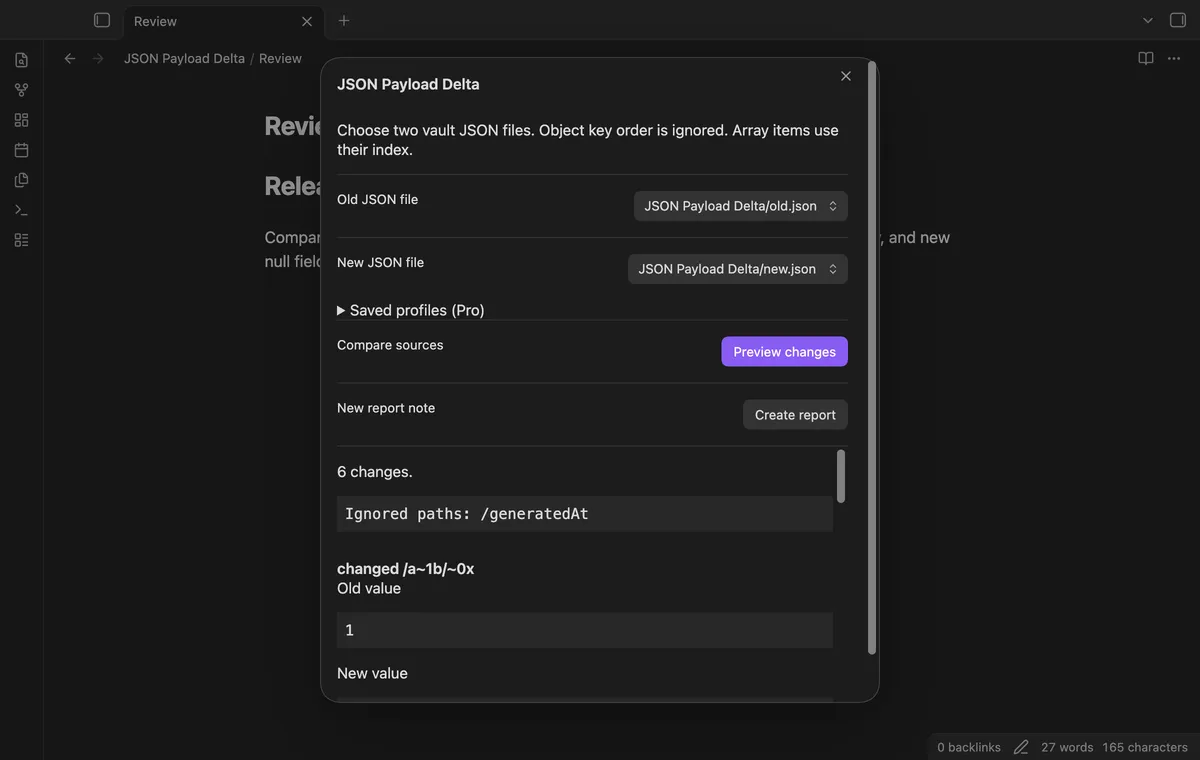 JSON Payload Delta screenshot