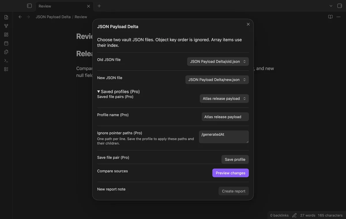 JSON Payload Delta screenshot