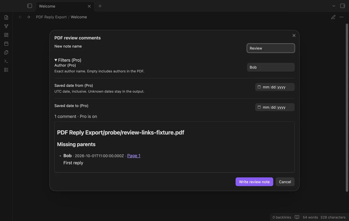 PDF Reply Export screenshot