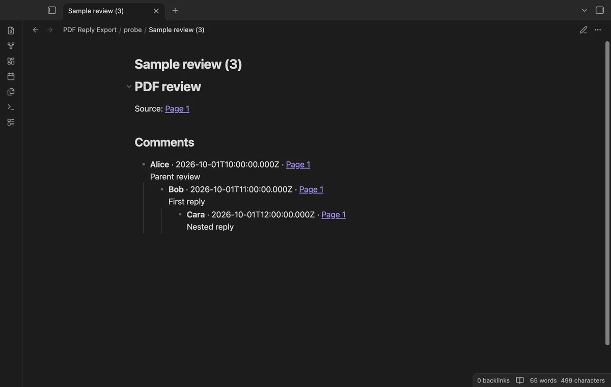 PDF Reply Export screenshot