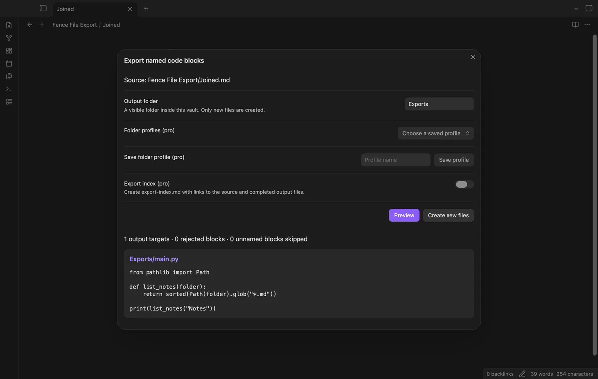 Fence File Export screenshot