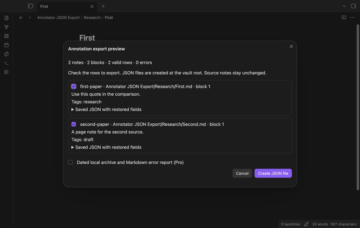 Annotator JSON Export screenshot