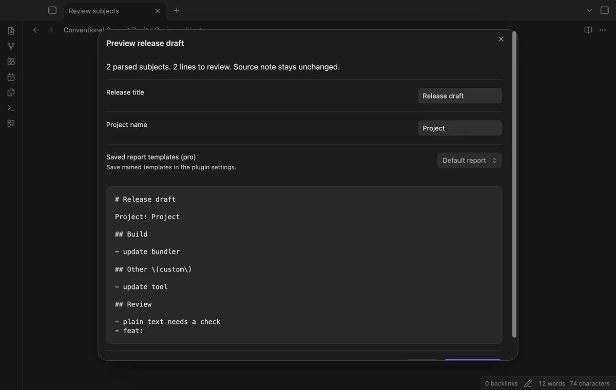 Conventional Commit Draft screenshot