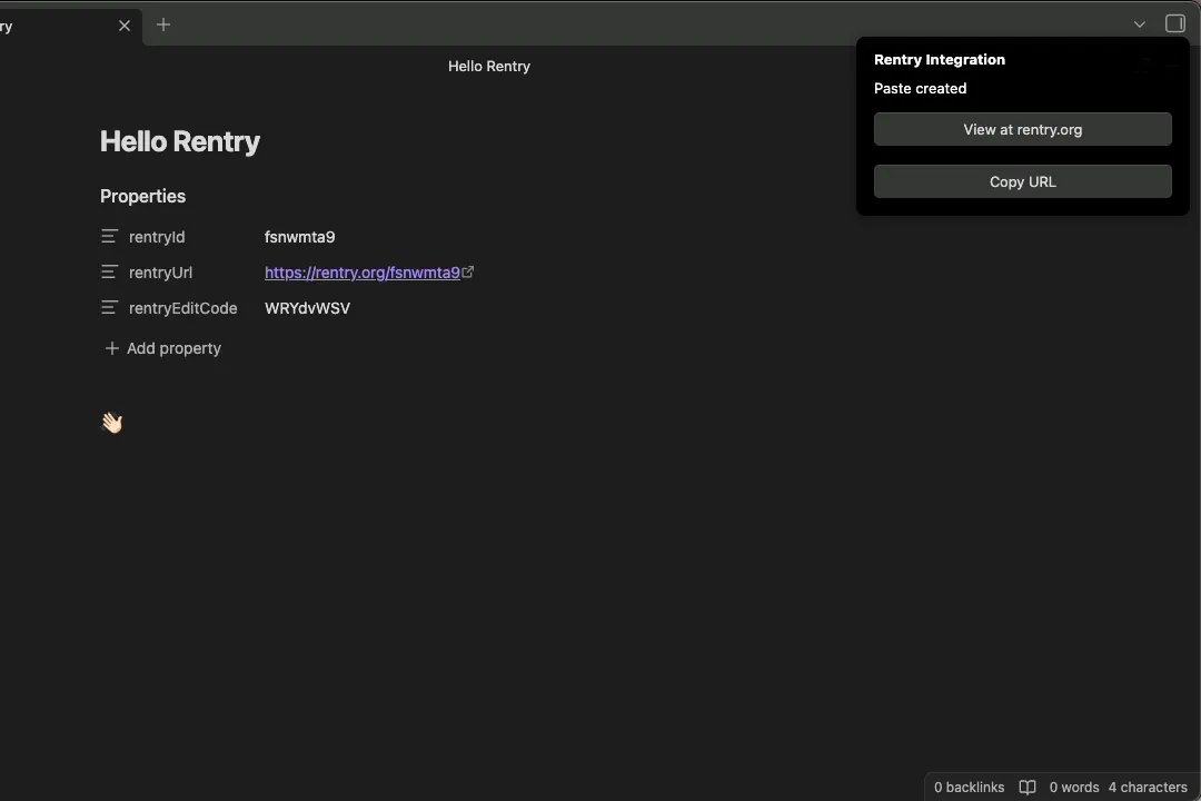 Rentry integration screenshot