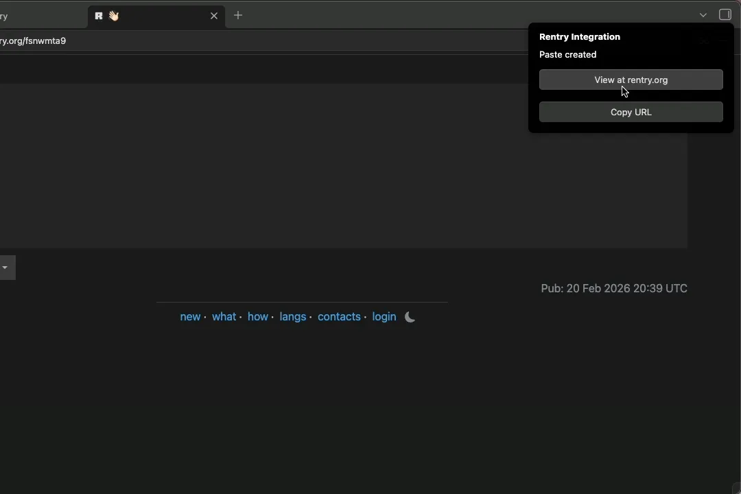 Rentry integration screenshot