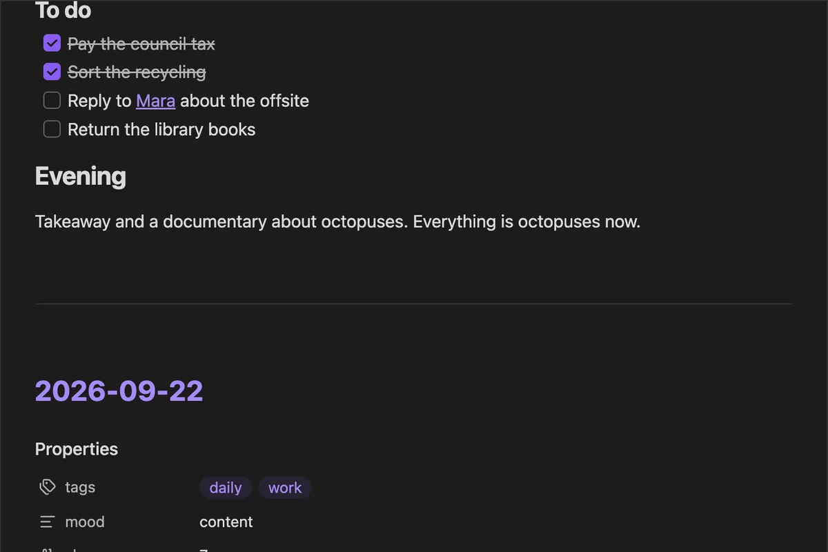 Daily notes stream screenshot