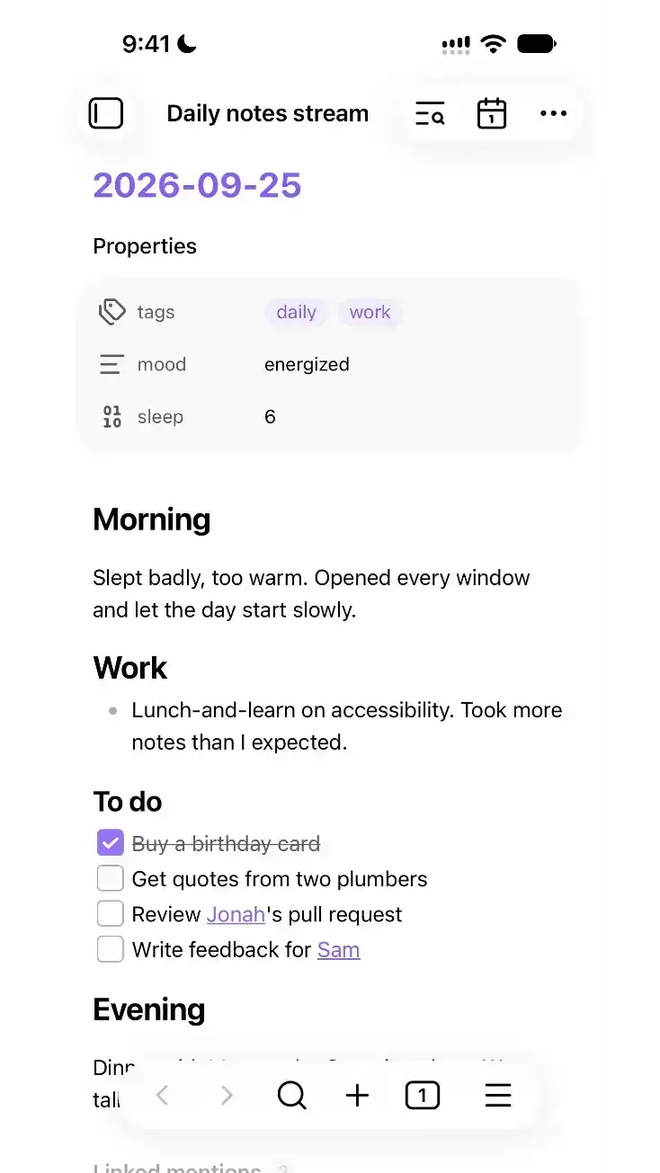 Daily notes stream screenshot