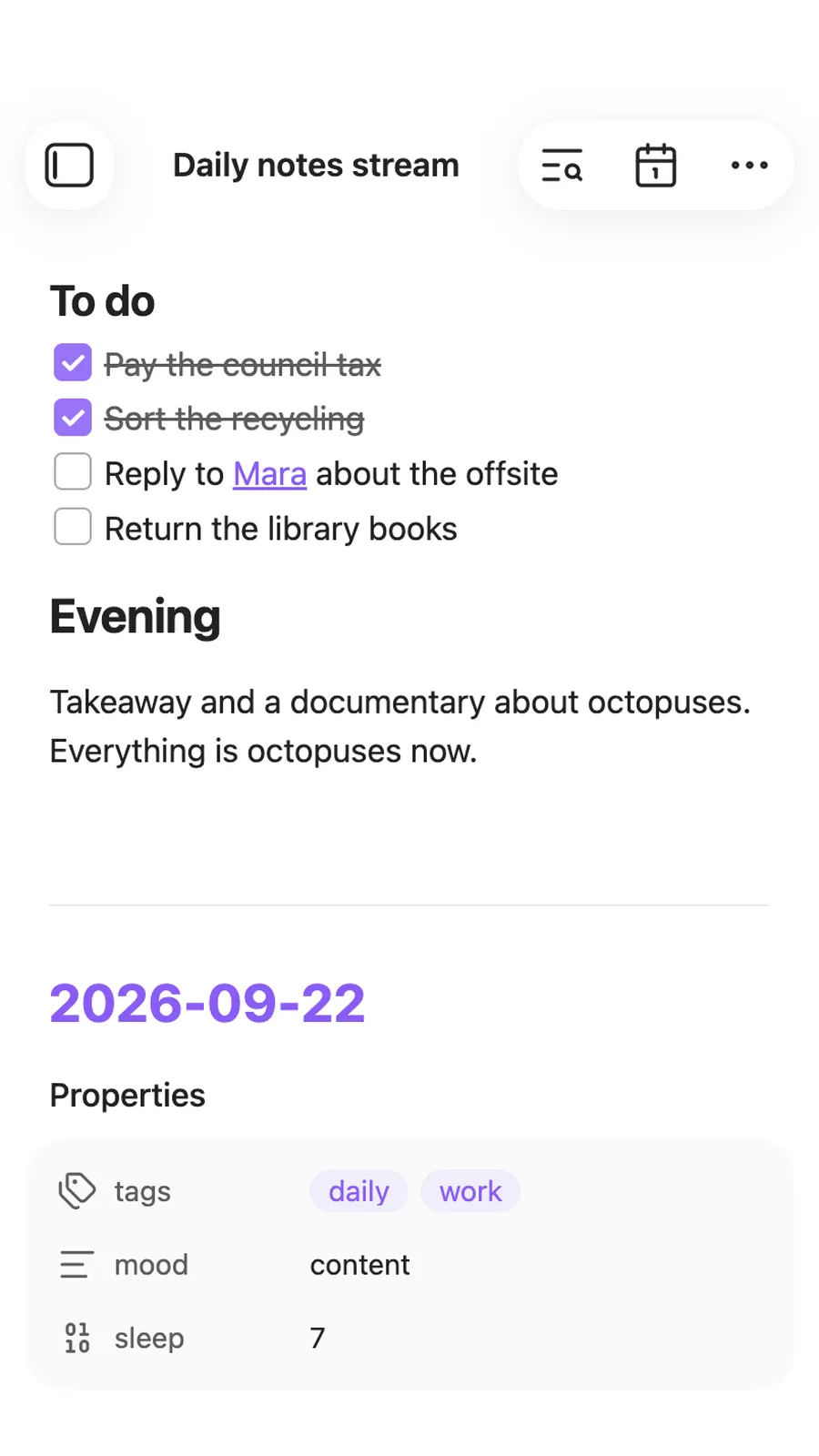 Daily notes stream screenshot