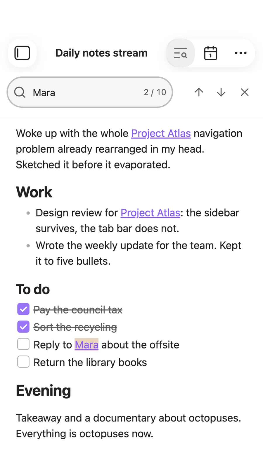 Daily notes stream screenshot