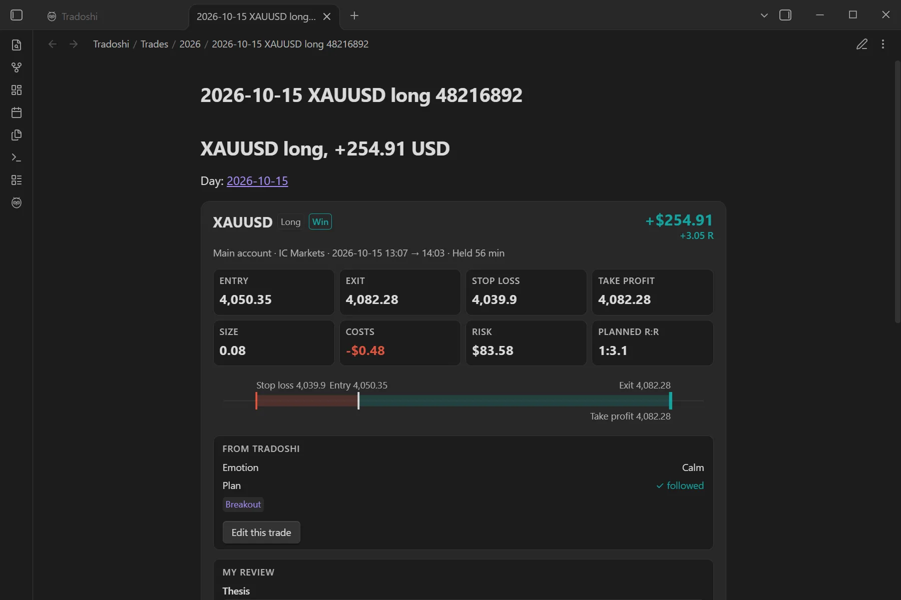 Tradoshi Trading Journal screenshot