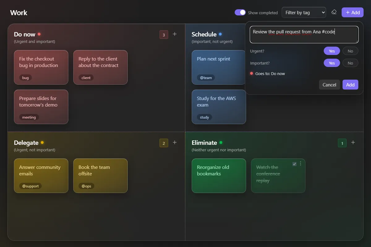 Eisenhower Post-its screenshot