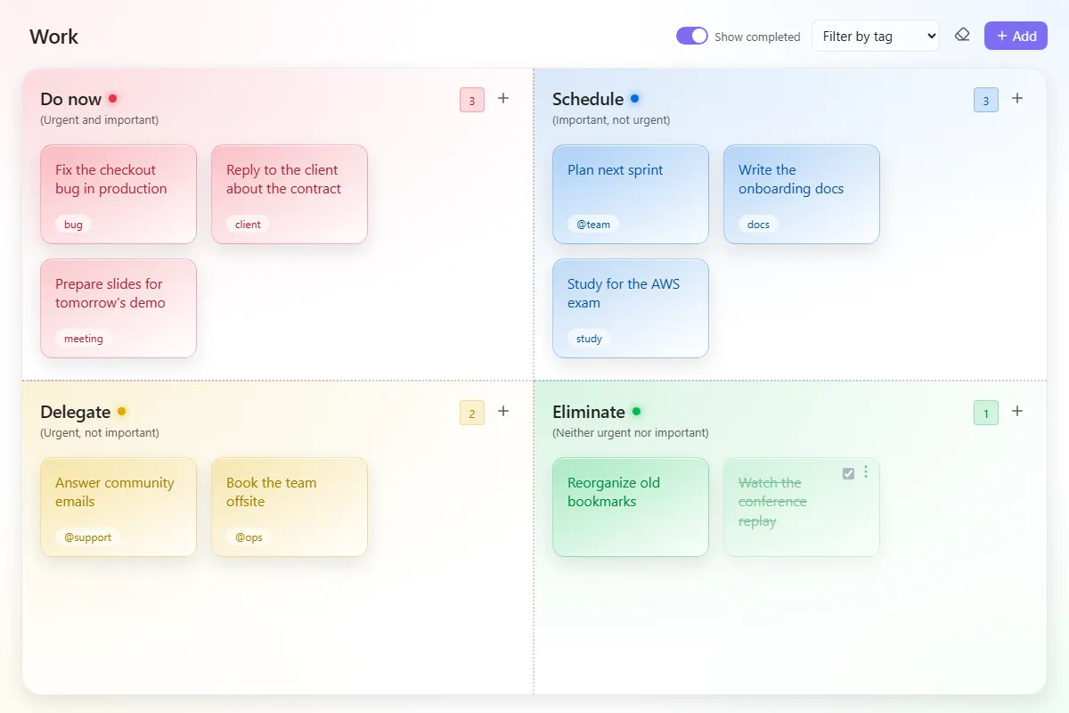Eisenhower Post-its screenshot