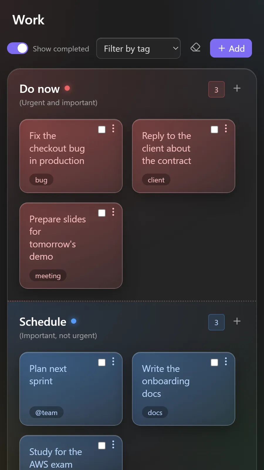 Eisenhower Post-its screenshot